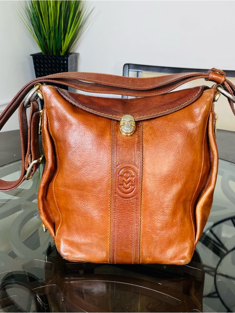 Marino Orlandi Cognac Brown Leather Shoulder Bag